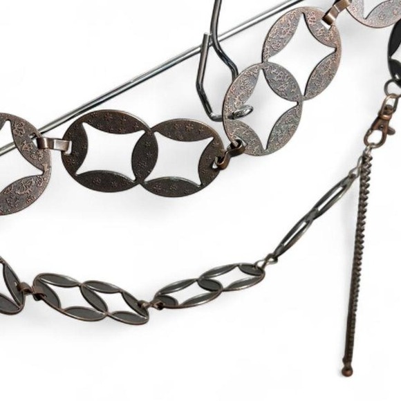 Vintage 90s brown metal chain link belt with 2 different pattern boho western - Picture 4 of 8